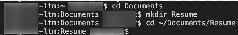 Comandos para alterar o diretório e criar o diretório na interface de linha de comando.