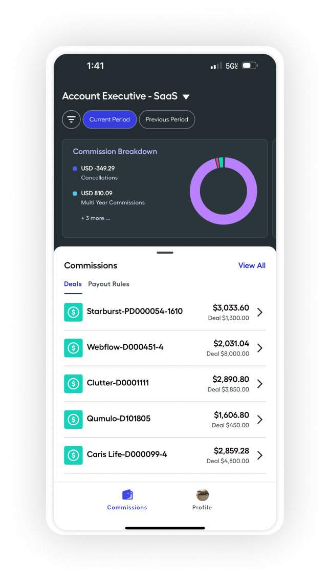 Salesforce Spiff les ofrece a los representantes una visión en tiempo real de su declaración de comisión en sus dispositivos móviles.