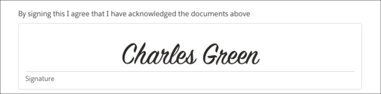 Signature field showing the patient, Charles Green, has signed to give his consent.