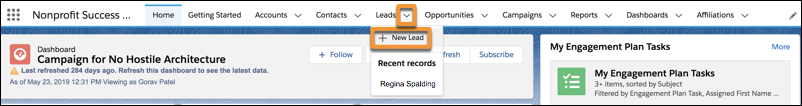 The Lead object tab in the navigation bar.