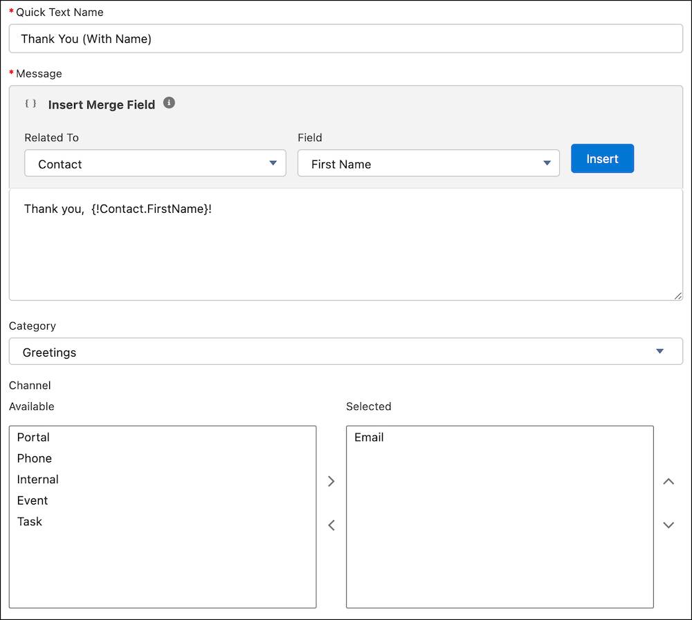 New Quick Text settings
