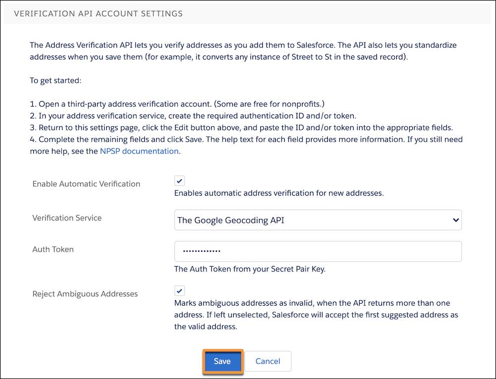 Verification API Account Settings menu
