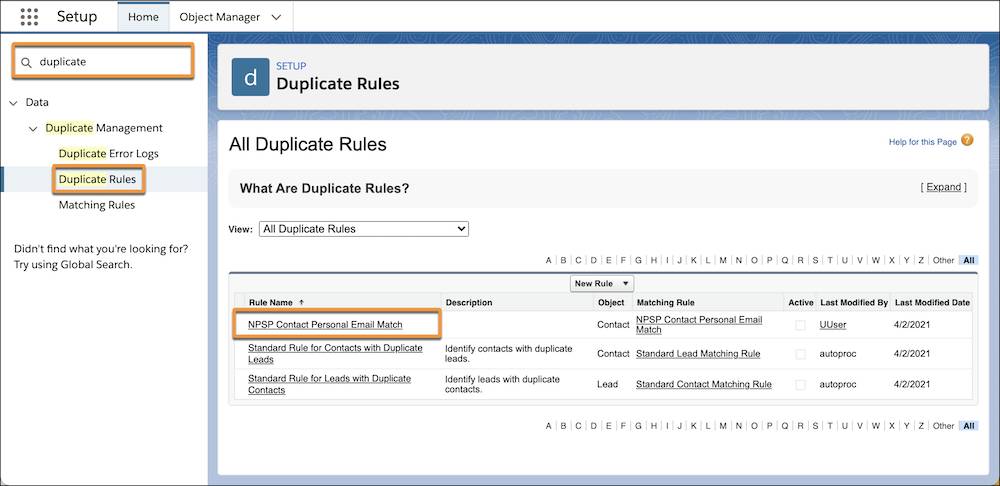 Liste Toutes les règles de duplication