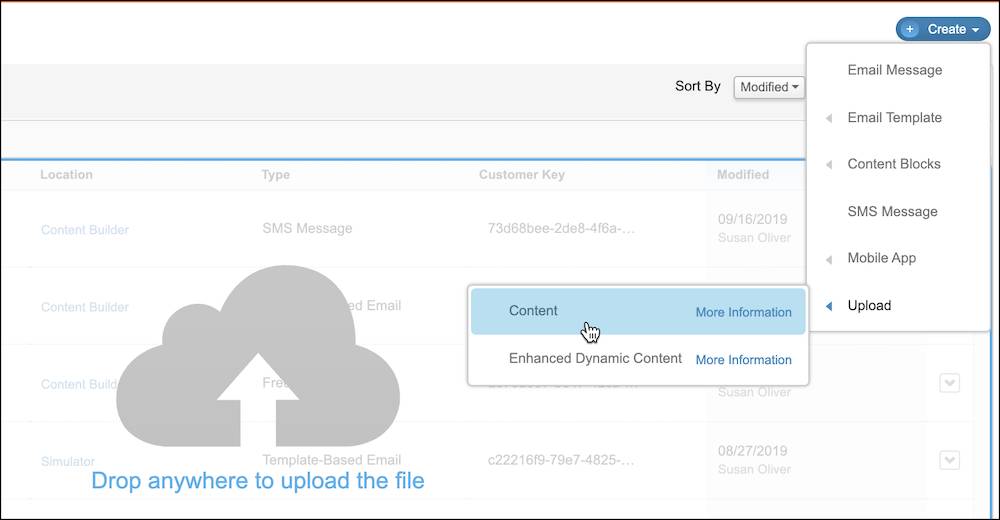 La interfaz Cargar en Content Builder.