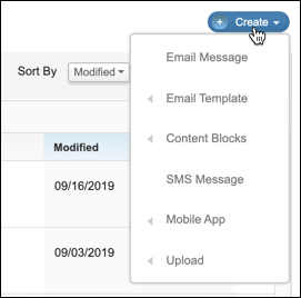 Menu de création du contenu