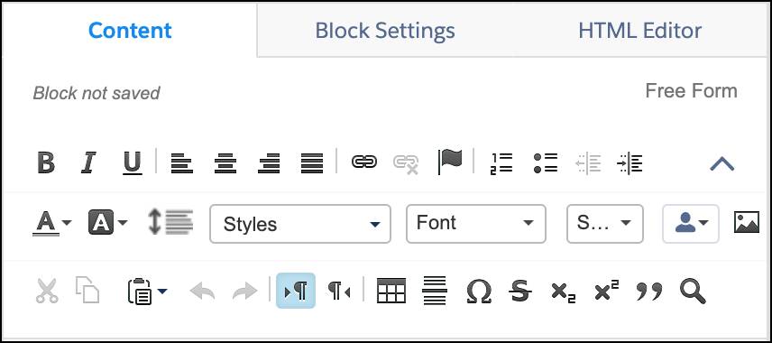 The WYSIWYG editor in the Content tab.