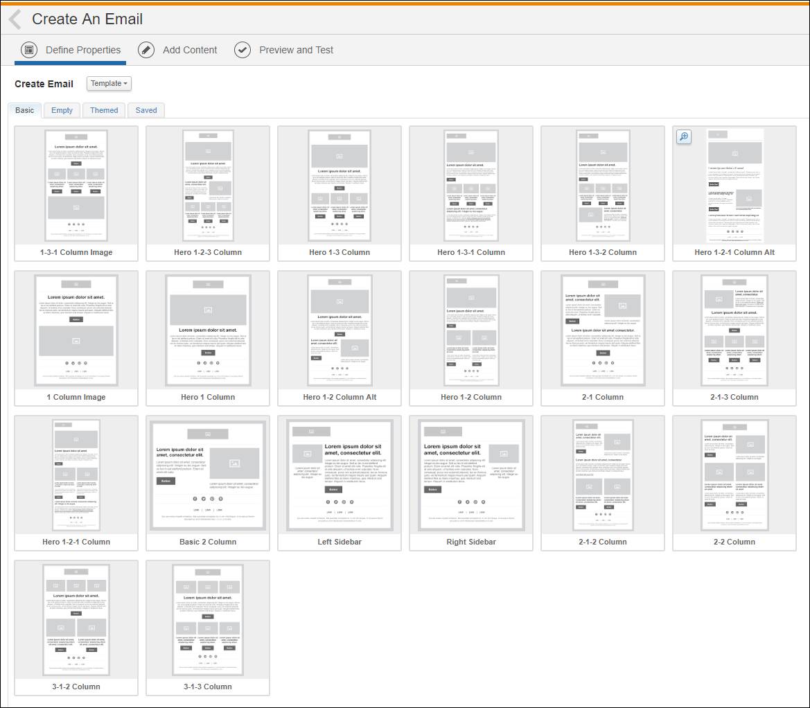 Template options displayed in rows and columns.