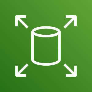 Amazon Elastic Block Store icon depicting a database with arrows pointing outward against a green background