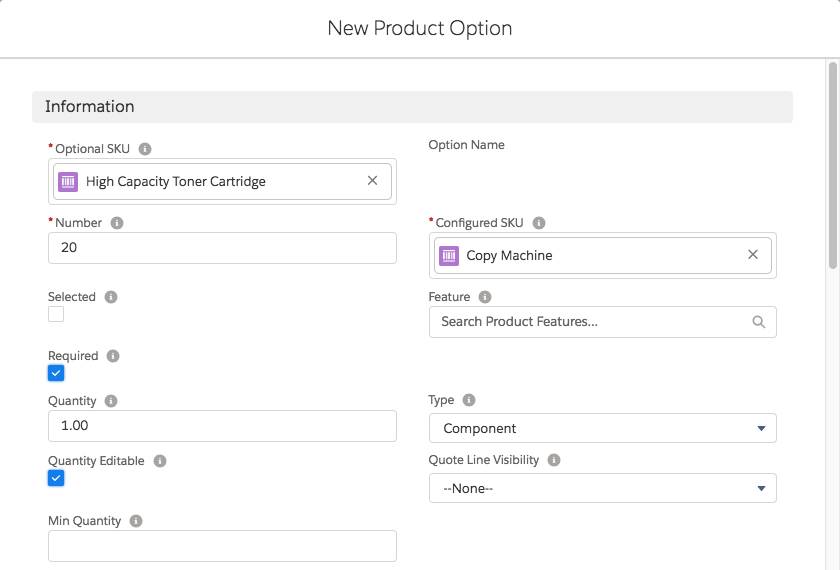 Record detail of a Product Option