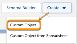 close up of the create button with custom object selected