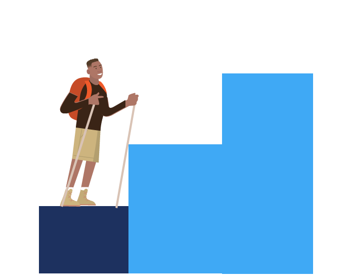 Graphic showing a person on step one of three