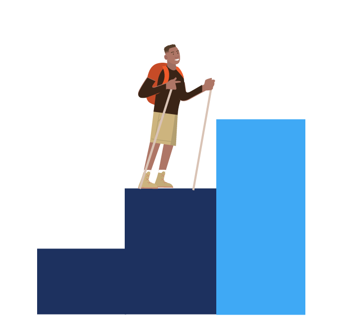 Graphic showing a person on step two of three