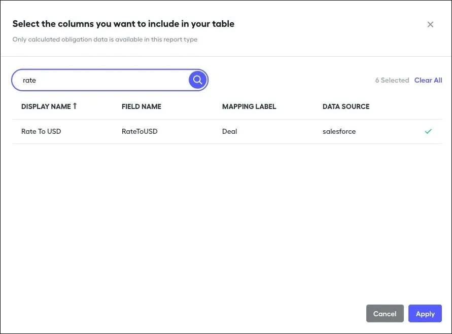 The selection of columns to include in the table.