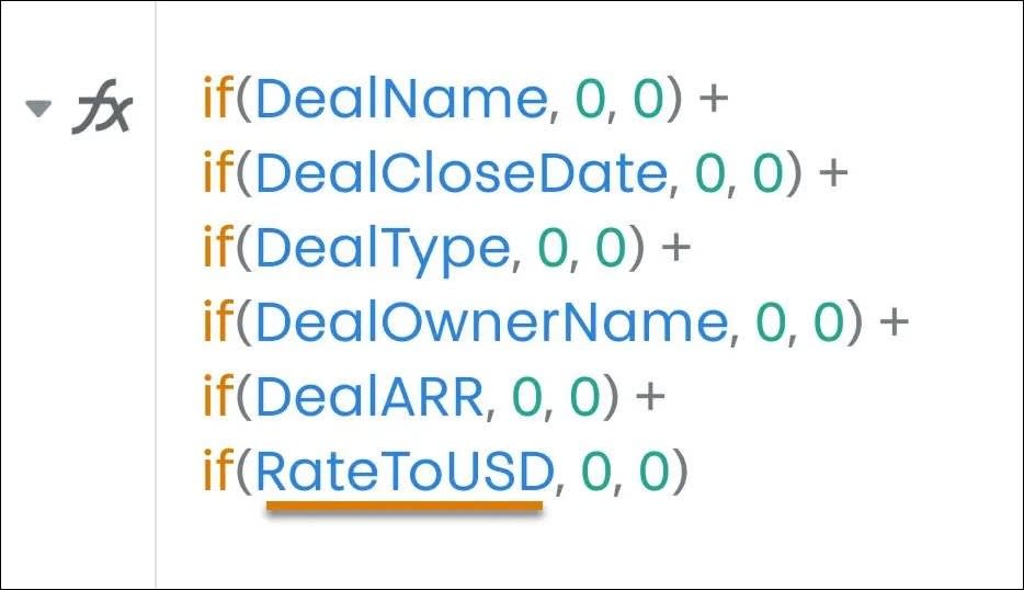 The RateToUSD field added to the formula for use in a report.