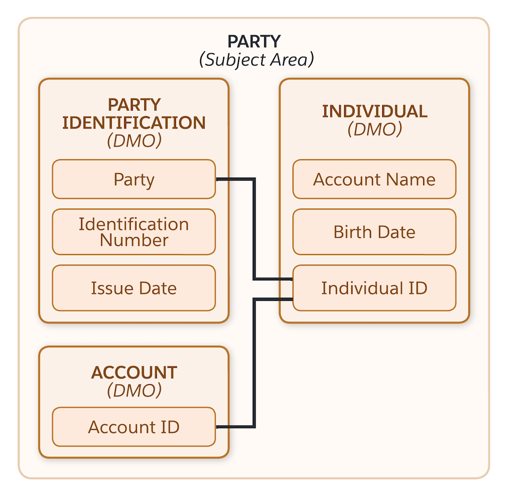 Asignación del DMO de identificación de parte y el DMO de cuenta al DMO de individuo.