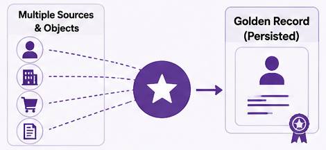 Diagram shows customer data from multiple sources and objects combined via identity resolution and record consolidation into a trusted, persisted customer record.