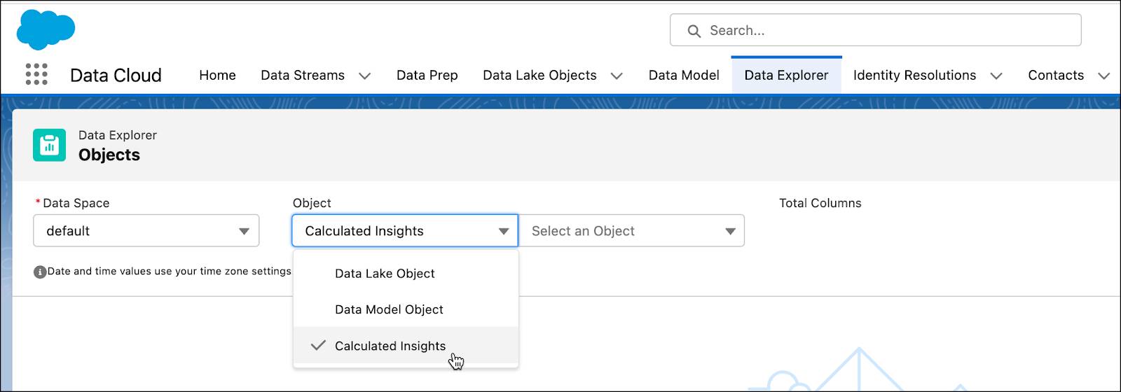 Objeto Insights calculados do Explorador de dados.