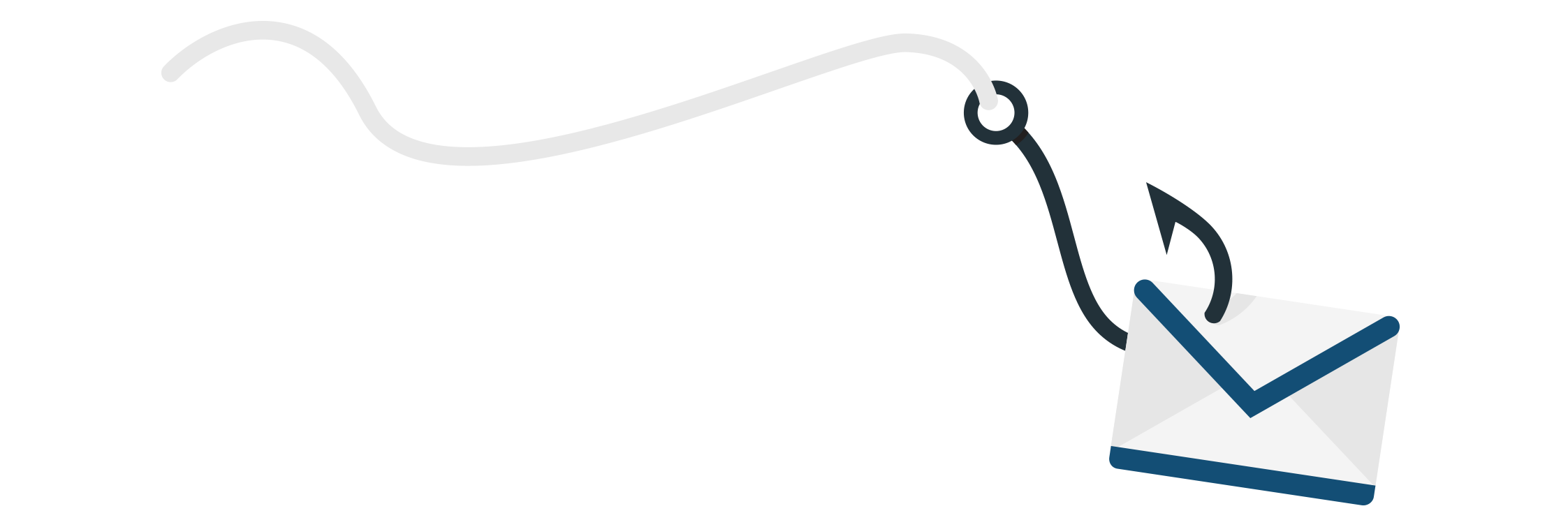 A fishing line with a hook that is attached to an envelope to symbolize a phishing email trying to lure its recipients.