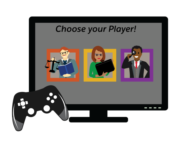 A television screen shows different video game players the user can select.