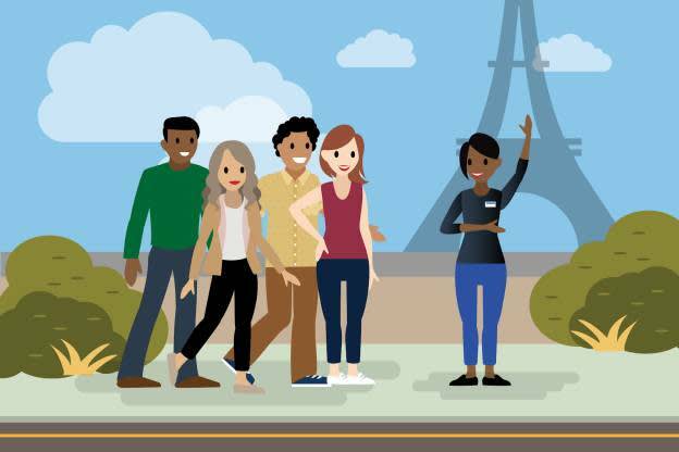 A tour guide is leading a group of travelers.