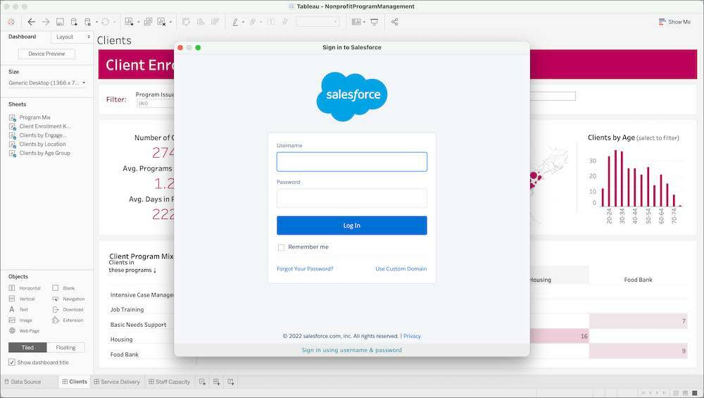 The Sign in to Salesforce window in Tableau Desktop
