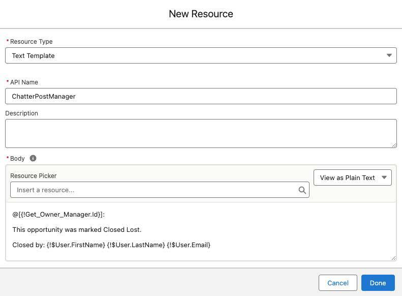 The New Resource window corresponding to the previous steps.