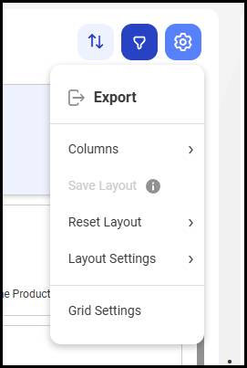 Export option in the settings menu on the search results page in CDGC.