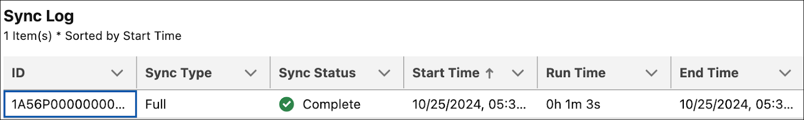 Sync Status log is complete.
