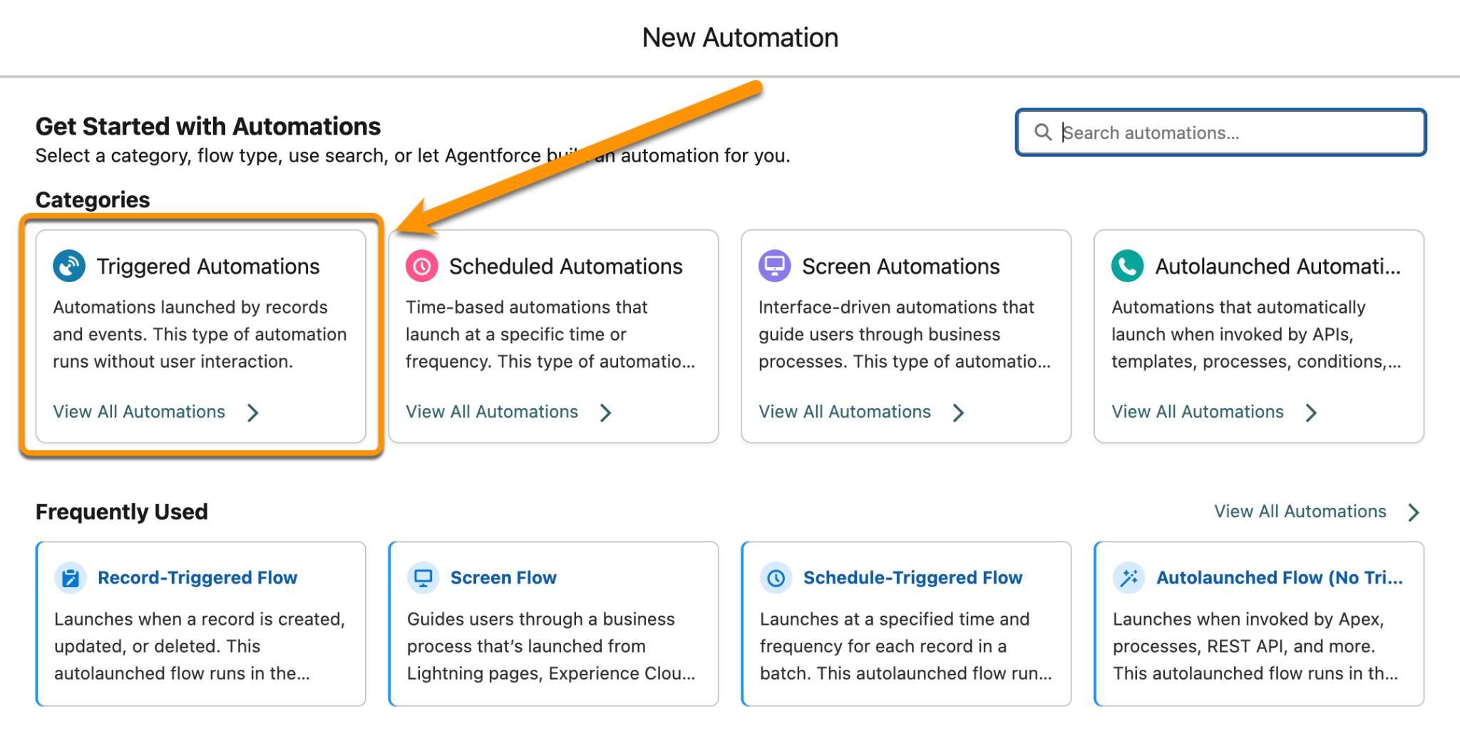 The New Automation window with the Triggered Automations category highlighted.