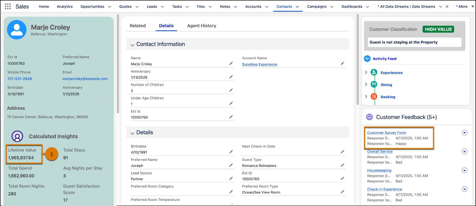 Marje Croley’s contact record in Salesforce.