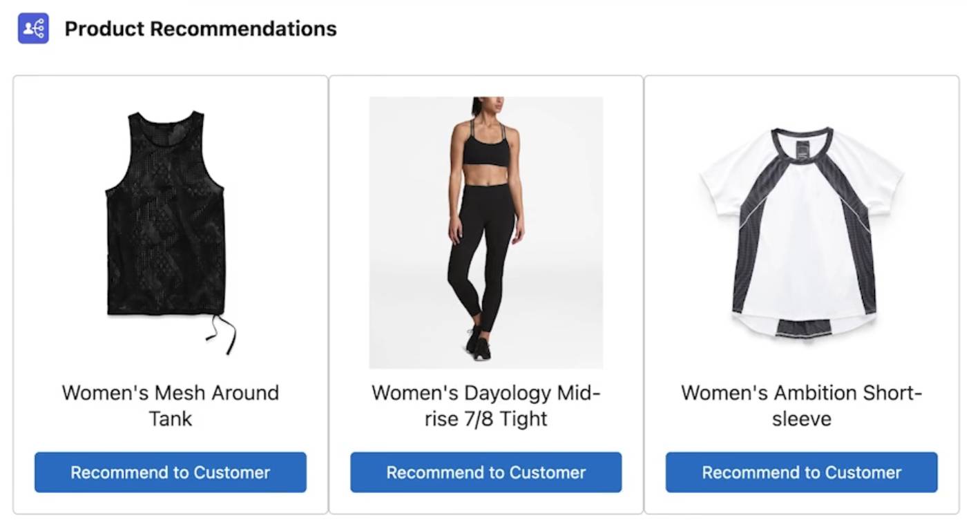 Product recommendations are one example of how Data 360 uses customer info to create actionable suggestions for agents.