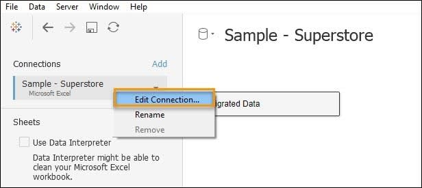 Change the location of the underlying data source using the Edit Connection option.