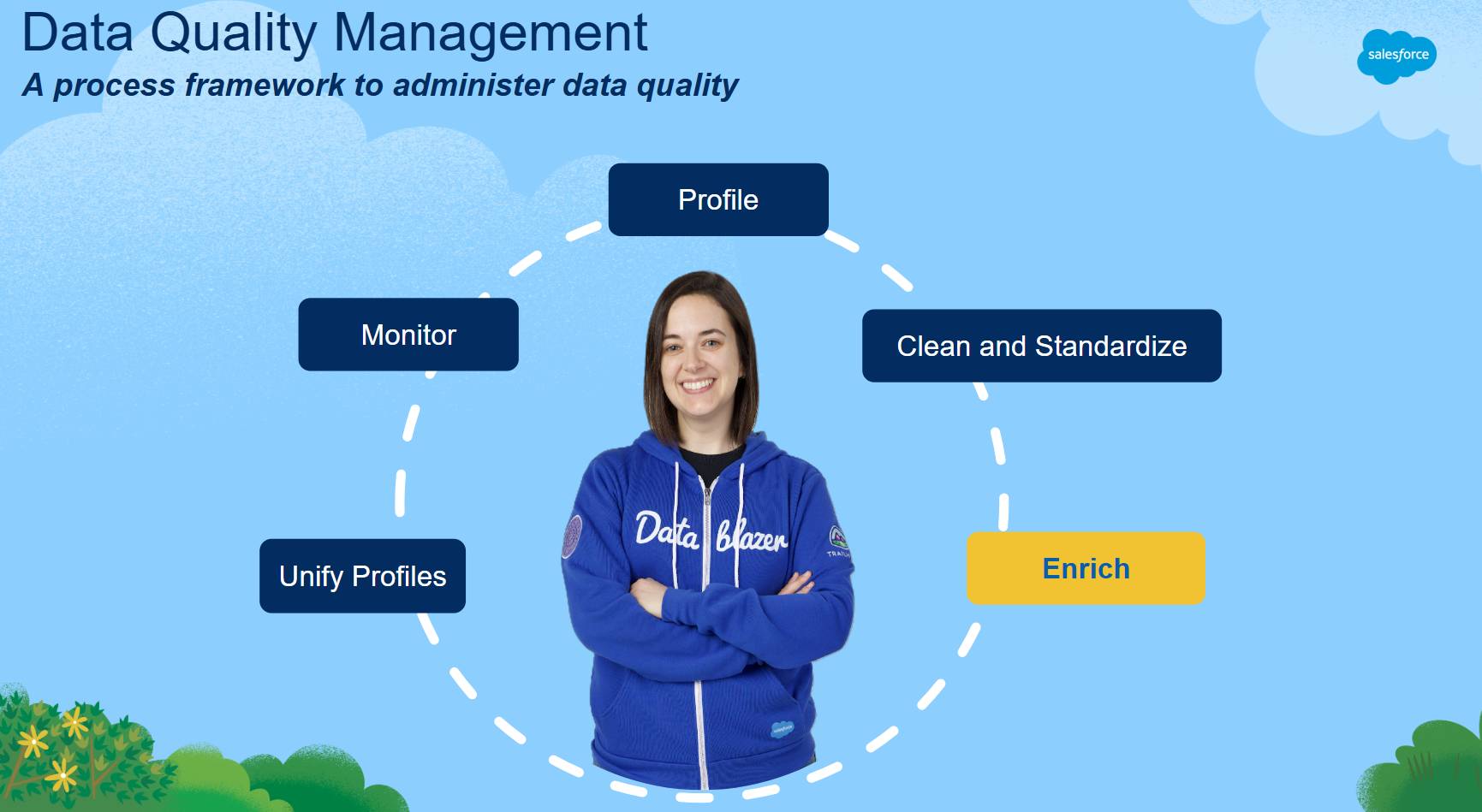 Salesforce Customer Success Data Quality Management framework with enrich highlighted.