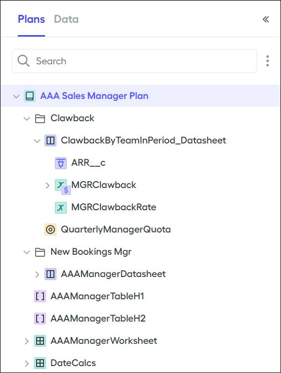 A plan showing a folder structure and plan components, all clearly named.