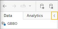 Captura de pantalla con la parte superior del panel Data (Datos) y el signo de intercalación para contraer/expandir en un recuadro.