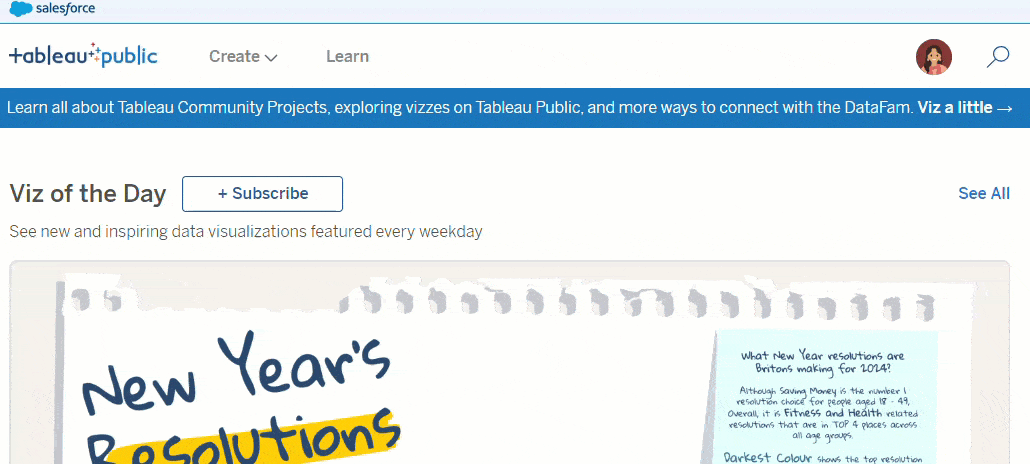 Access web authoring from the top navigation on Tableau Public.