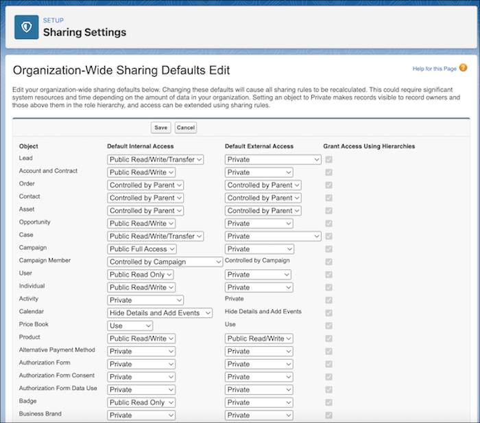 La page Sharing Settings Setup (Configuration des paramètres de partage).