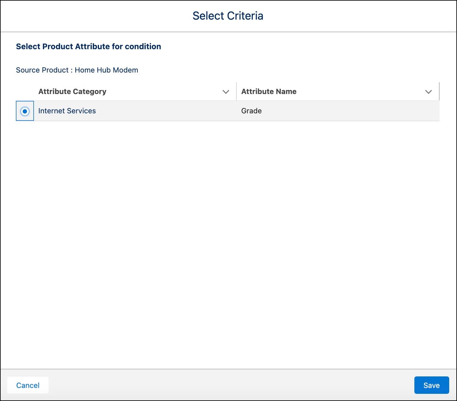The Select Criteria window.