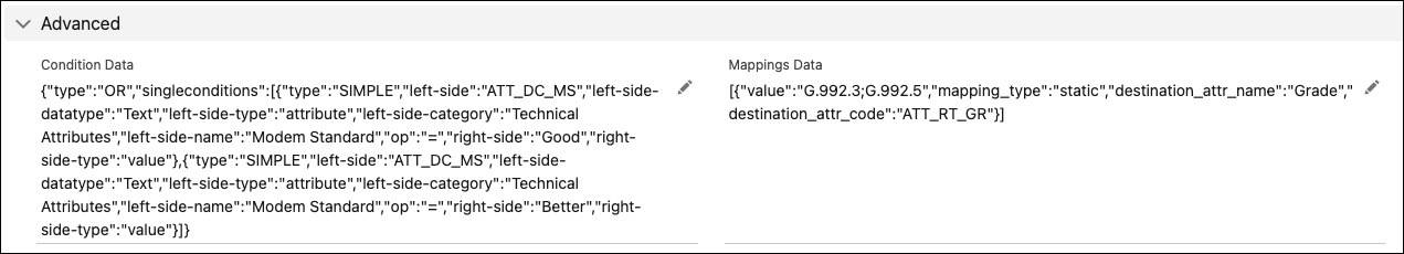 The Condition Data and the Mapping Data in JSON format.