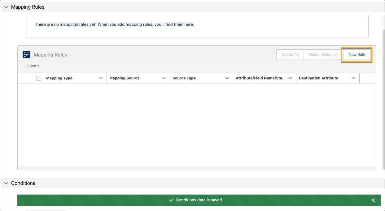 The Mapping Rules section with the New Rule button highlighted.