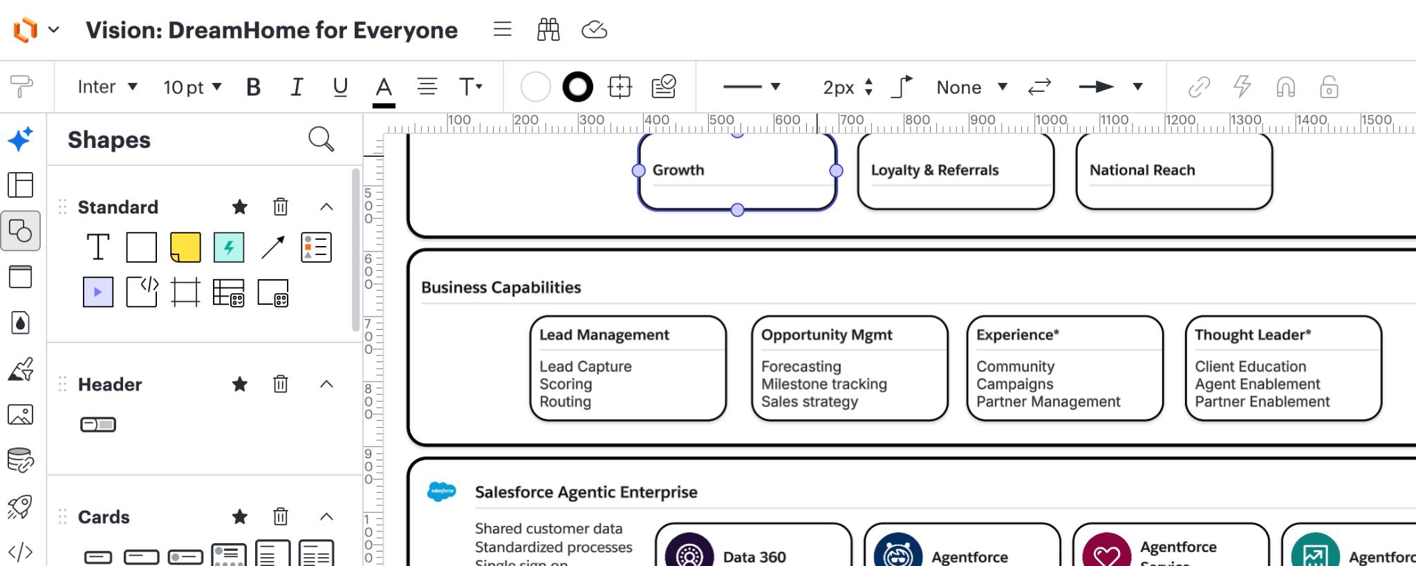 Lucidchart with business capability map open and changes as described above