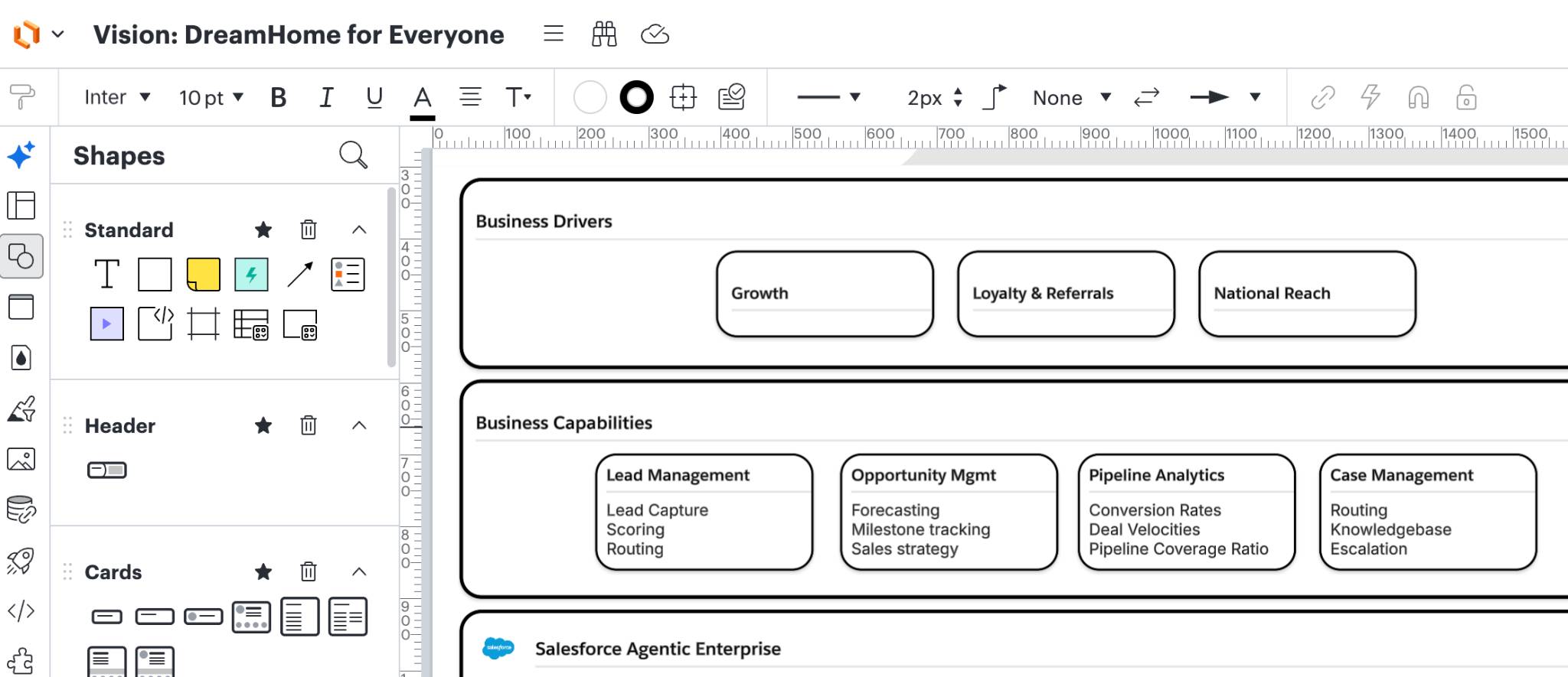 Lucidchart with business capability map open and changes as described above