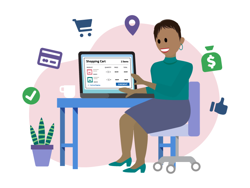 A woman in front of a computer taking a digital order.