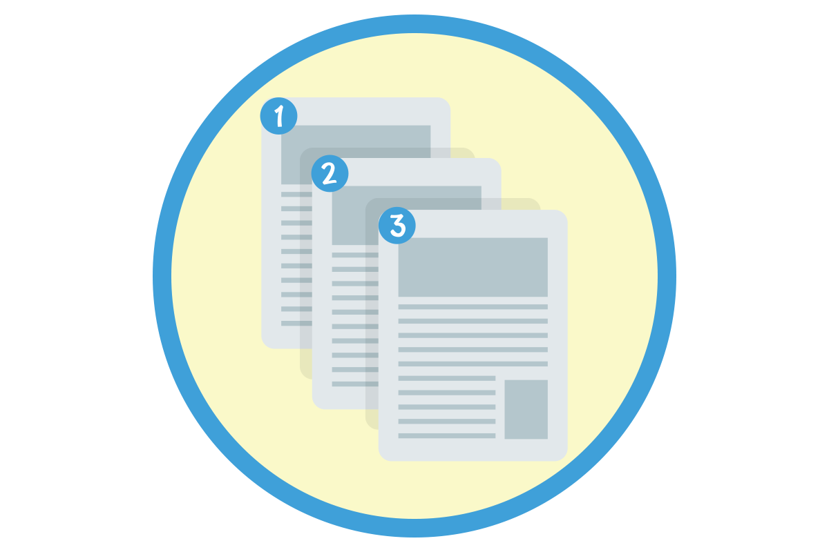 Three documents labeled 1, 2, and 3
