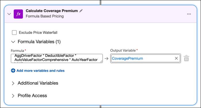 Calculate Coverage Premium step that outputs coverage premium.