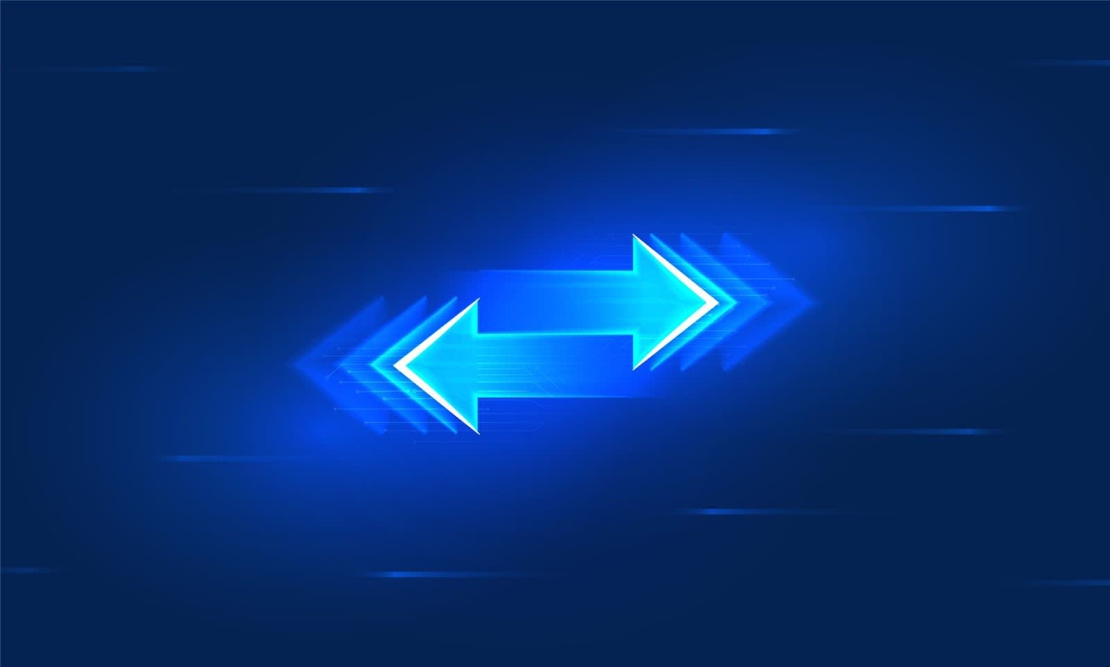 Two arrows pointing in opposite directions symbolizing the movement of assets between wallets