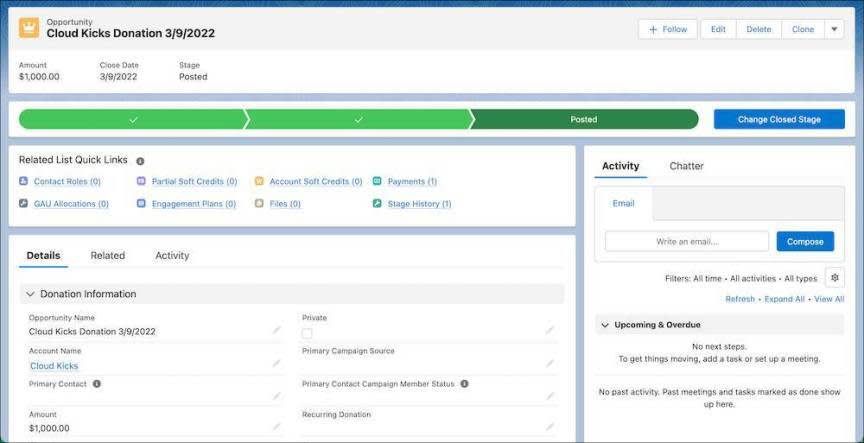 L’enregistrement d’opportunité Cloud Kicks