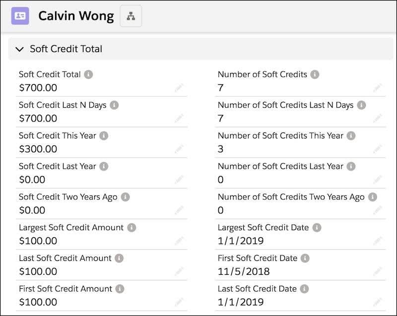 The Soft Credit Totals included in Contact Record Details