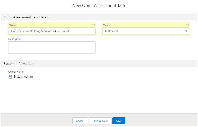 New Omni Assessment Task screen.