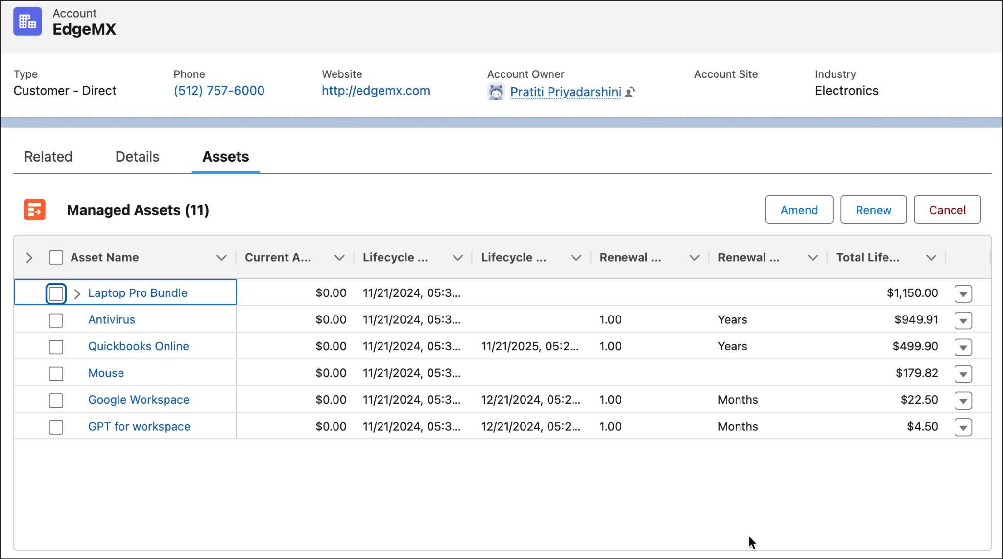 The Assets tab in an Account.